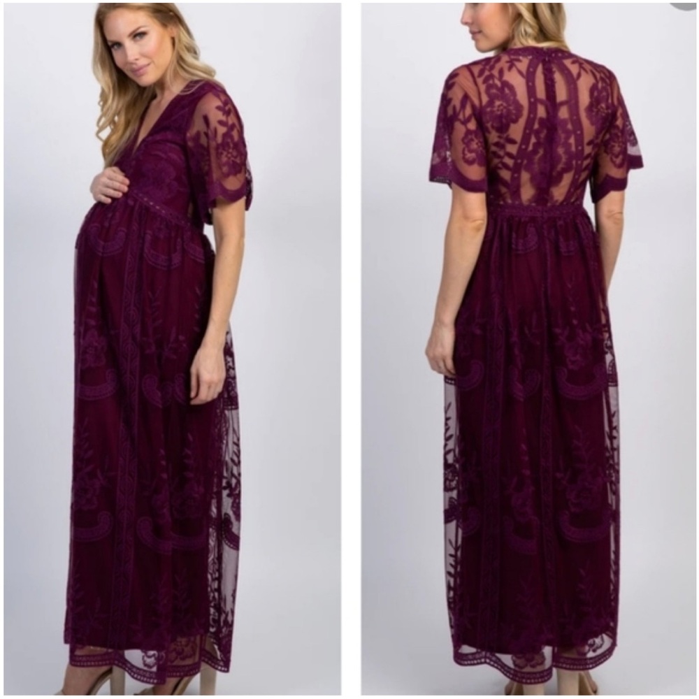 Pinkblush Deep Purple Lace Maxi Dress